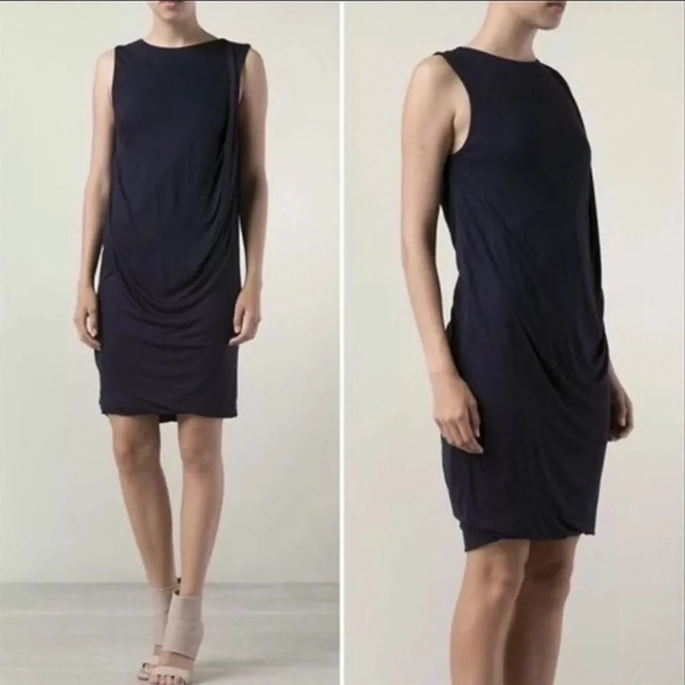 Vince • Navy Blue Drape Shift Dress Jersey Knit